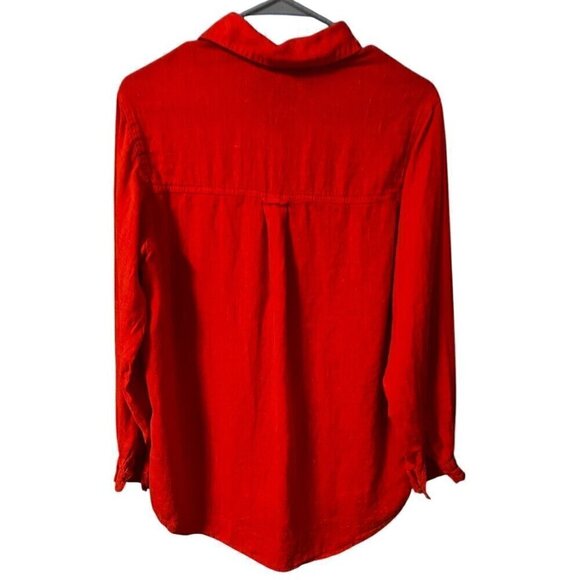 Chicos Design Red 100% Linen Button-Up Long Sleeve Shirt, Coastal Women, Beach 0 - Picture 3 of 6